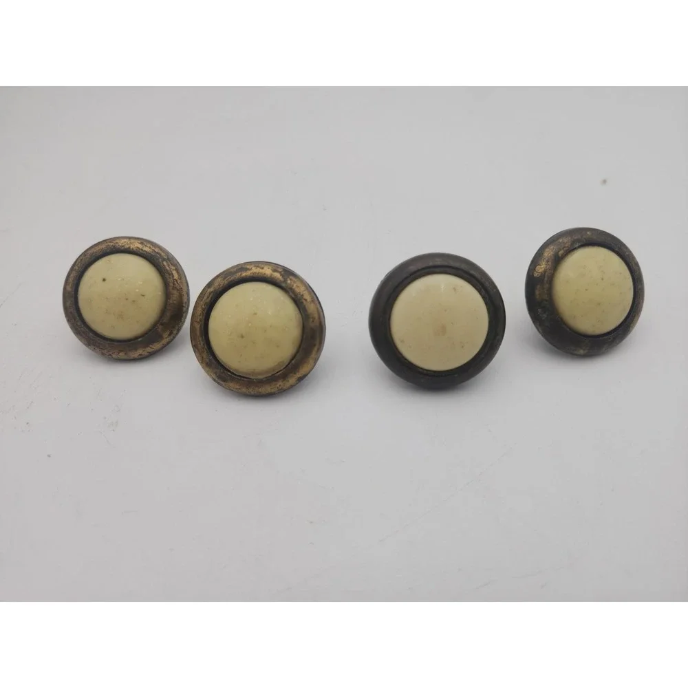 VTG Brass Drop Bail Drawer Pull Handle Hardware With 4 Knobs Wheat Ceramic